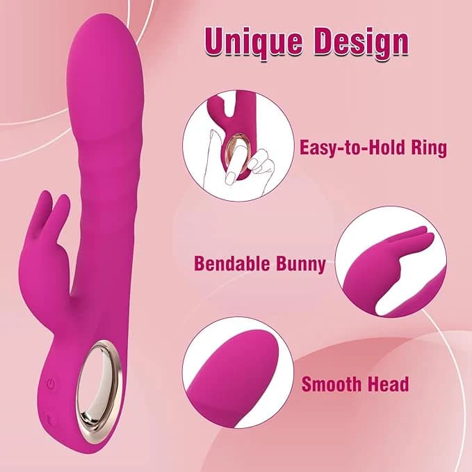 Pink rabbit vibrator — ribbed shaft & finger ring